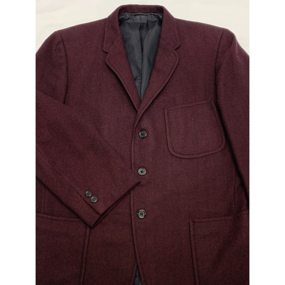 VTG 60s Stratford Clothes Burgundy/Black Herringbone 100% Cashmere Sport Coat 40 - Picture 1 of 14